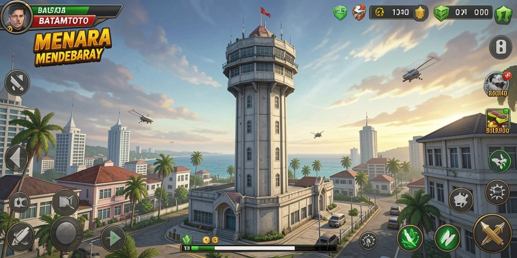 Screenshot menampilkan momen aksi intens dalam gameplay Tower Defense.