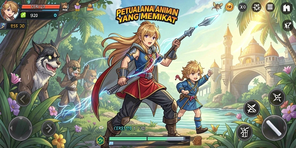 Screenshot gameplay CERI123 menunjukkan pertarungan karakter anime yang dinamis.