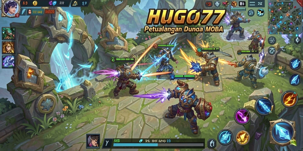 Tampilan gameplay seru HUGO77 dengan karakter bertarung di arena.