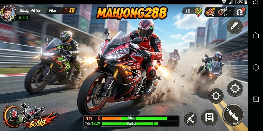 Tangkapan layar menunjukkan aksi balapan tinggi di MAHJONG288.