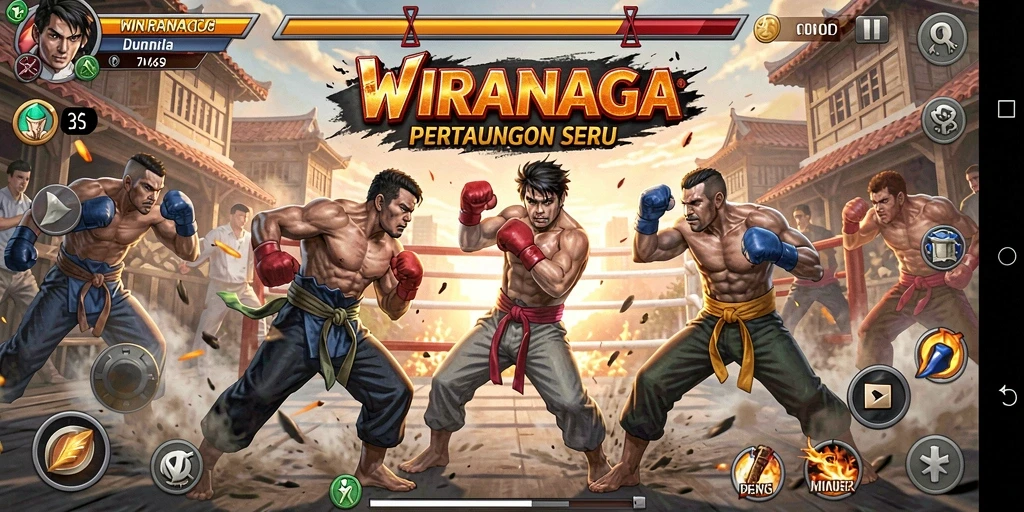 Screenshot WIRANAGA menampilkan aksi pertarungan yang mendebarkan.