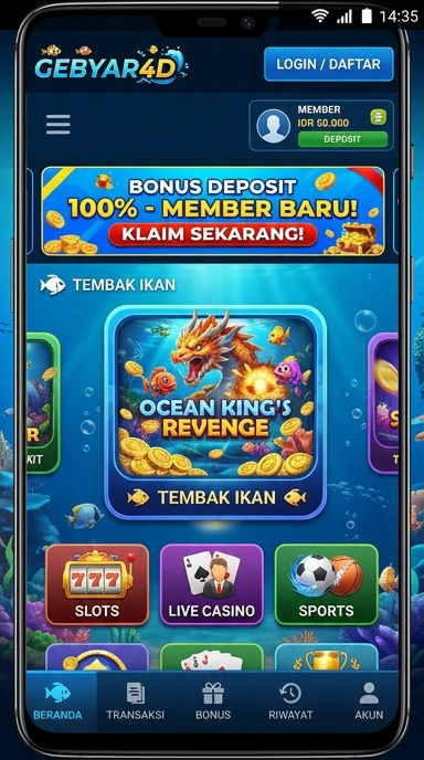 Tampilan antarmuka aplikasi gebyar4d yang modern dan menarik.